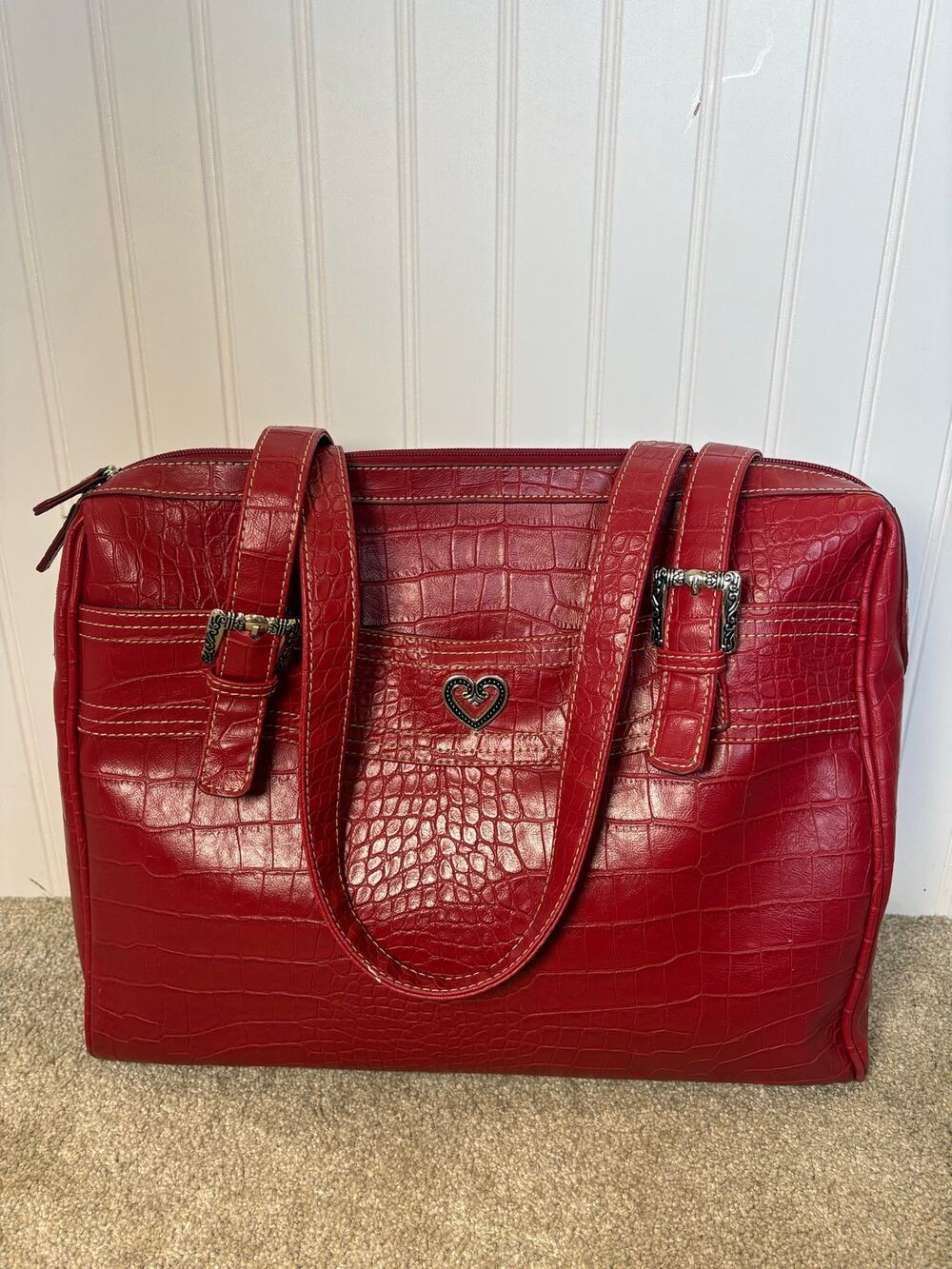 Red Croc Embossed Buxton Laptop Tote
